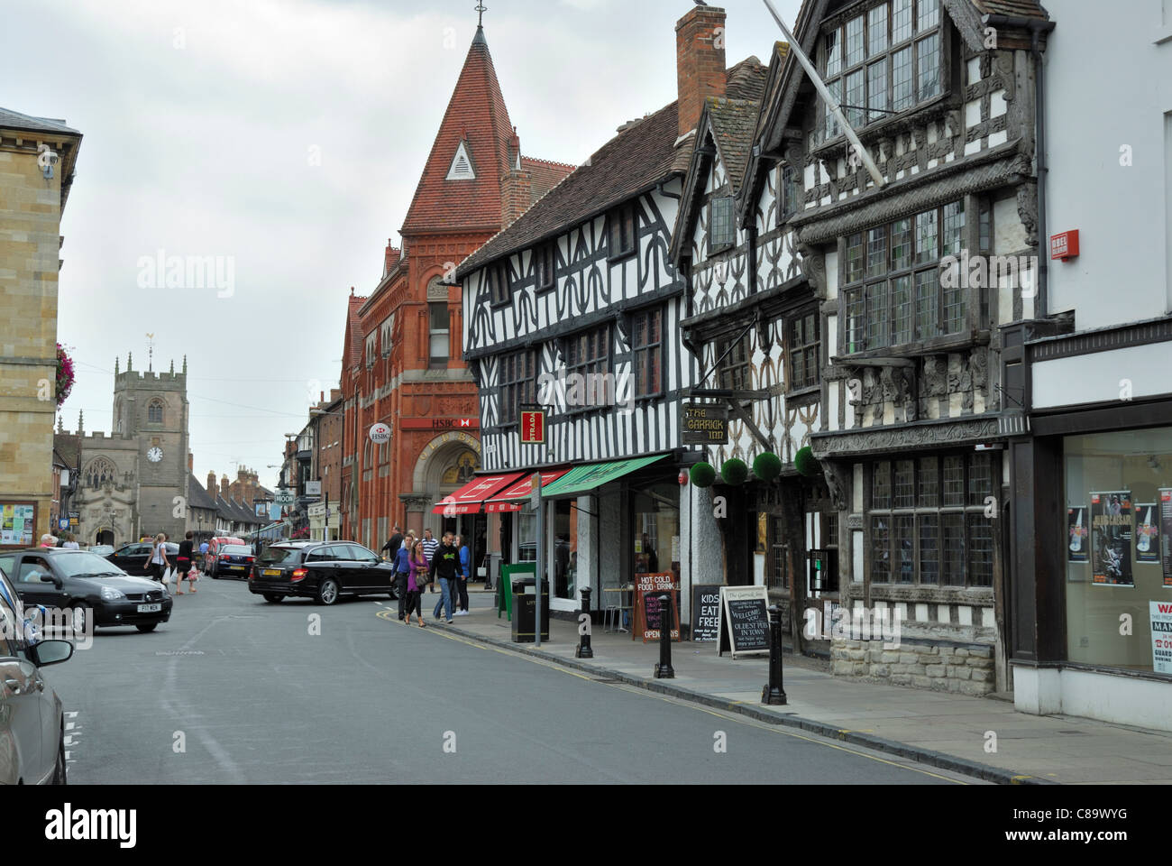Old Village street, StratforduponAvon with Elizabethan building Stock