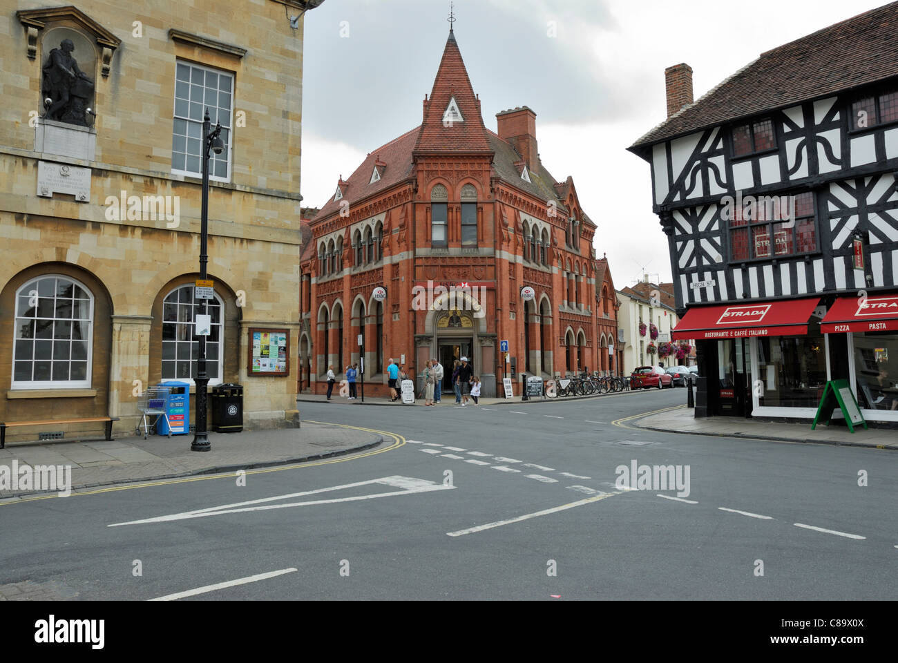 Old Village street, Stratford-upon-Avon with Elizabethan building. Stock Photo