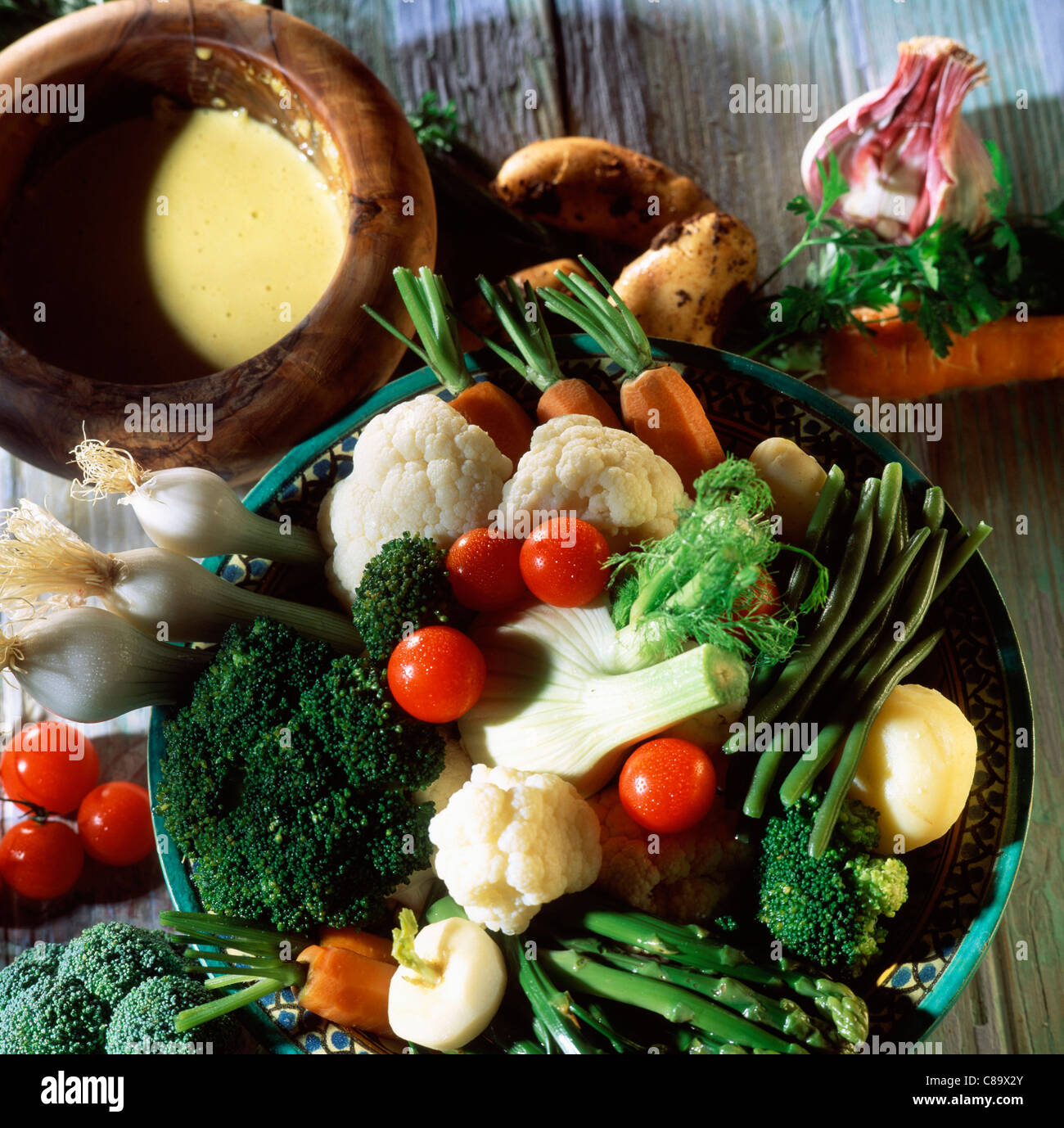Aioli garlic and olive oil sauce with spring vegetables Stock Photo Alamy