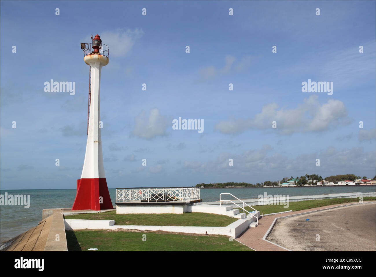 Fort George Lighthouse and Baron Bliss Memorial, Fort George, Belize City, Belize, Caribbean, Central America Stock Photo