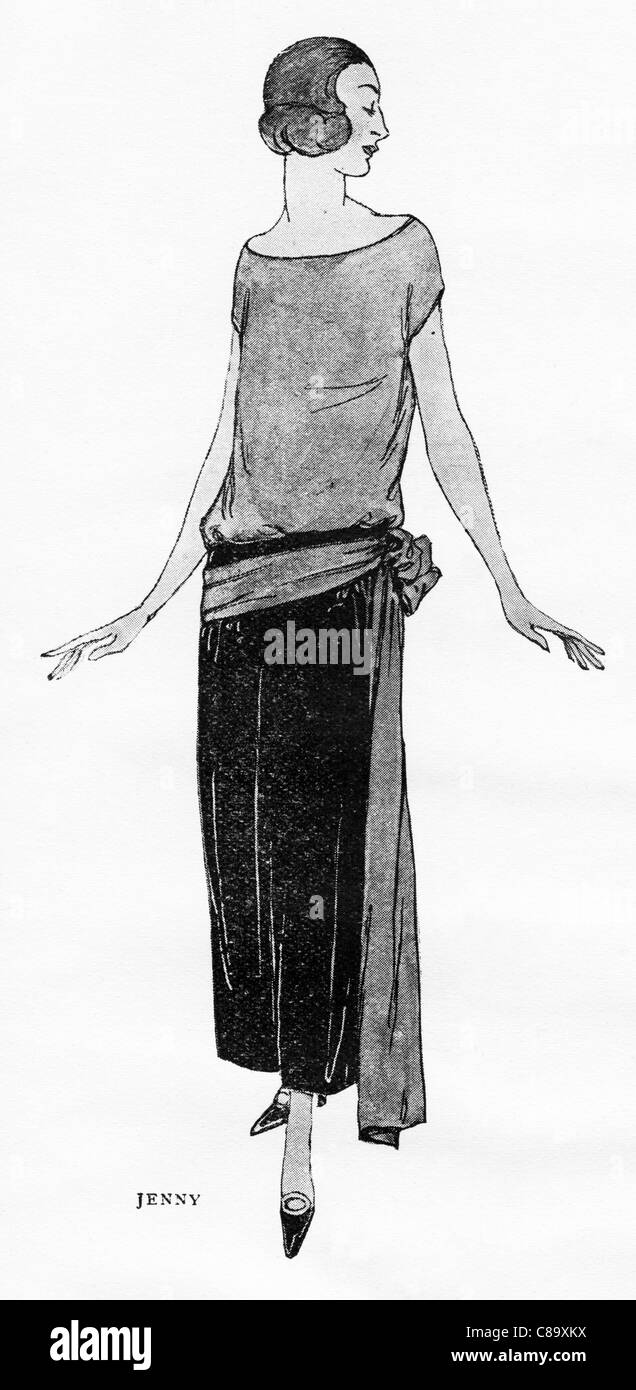 Fashion illustration circa 1922. Slim frock of rose and black velvet by  French designer Jenny - Jeanne Adele Bernard (1872-1962 Stock Photo - Alamy