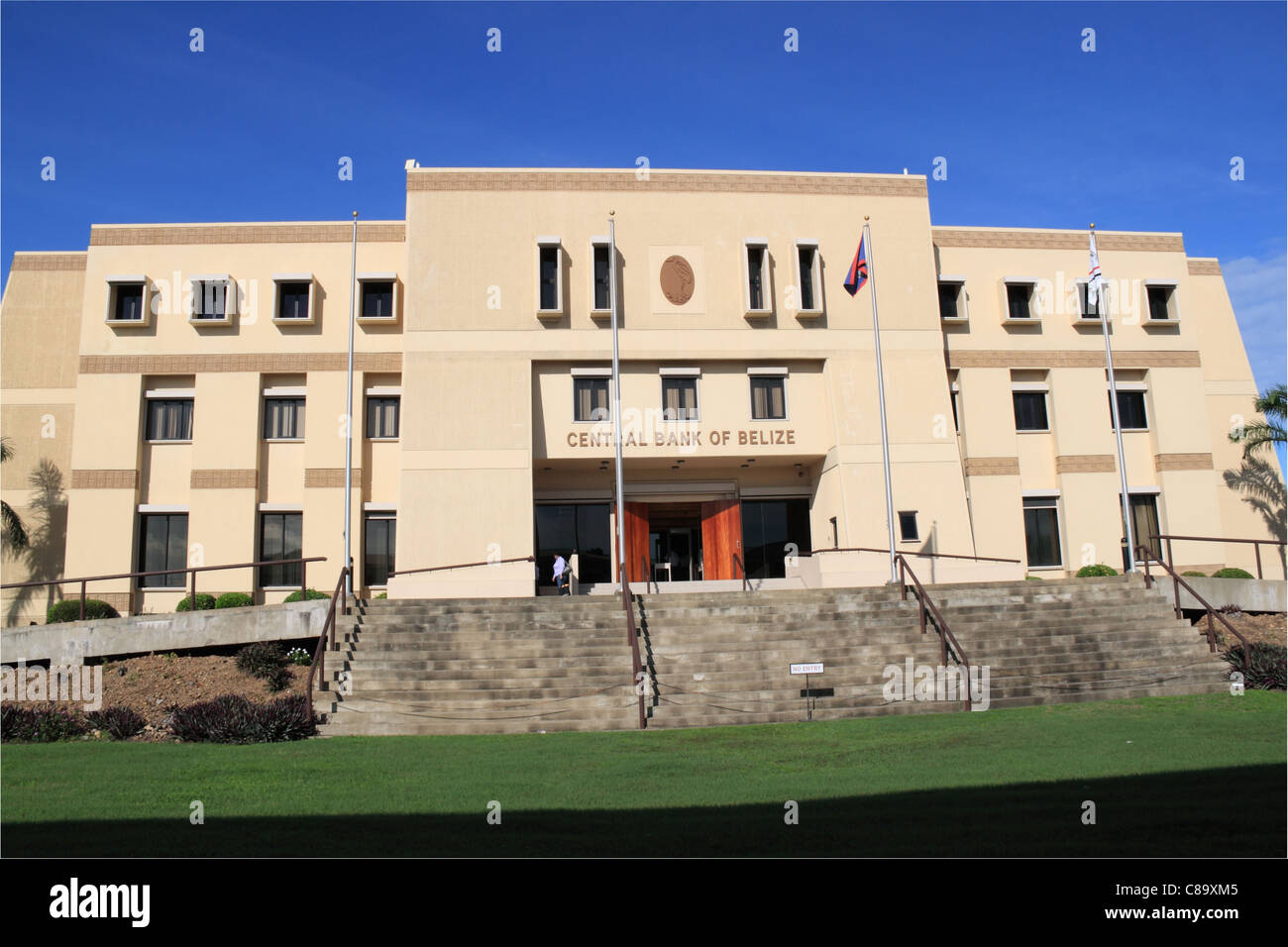 Central Bank of Belize, Queen Street, Fort George, Belize City, Belize, Caribbean, Central America Stock Photo