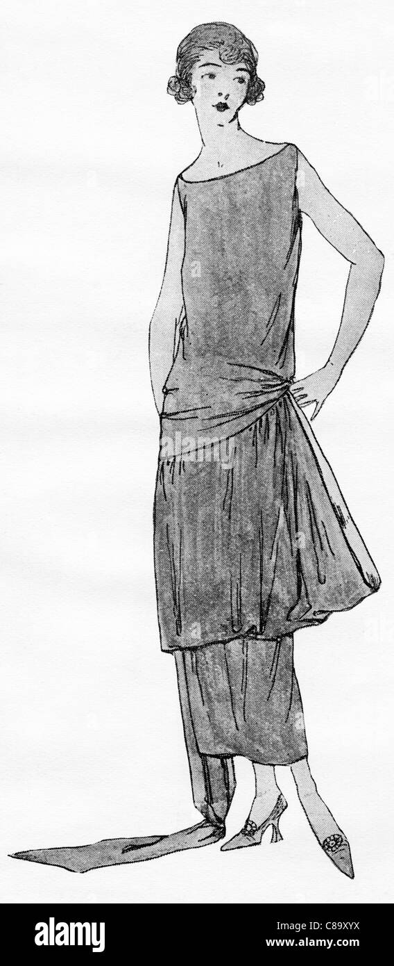 Fashion illustration circa 1922. Typical dress of the period. Stock Photo