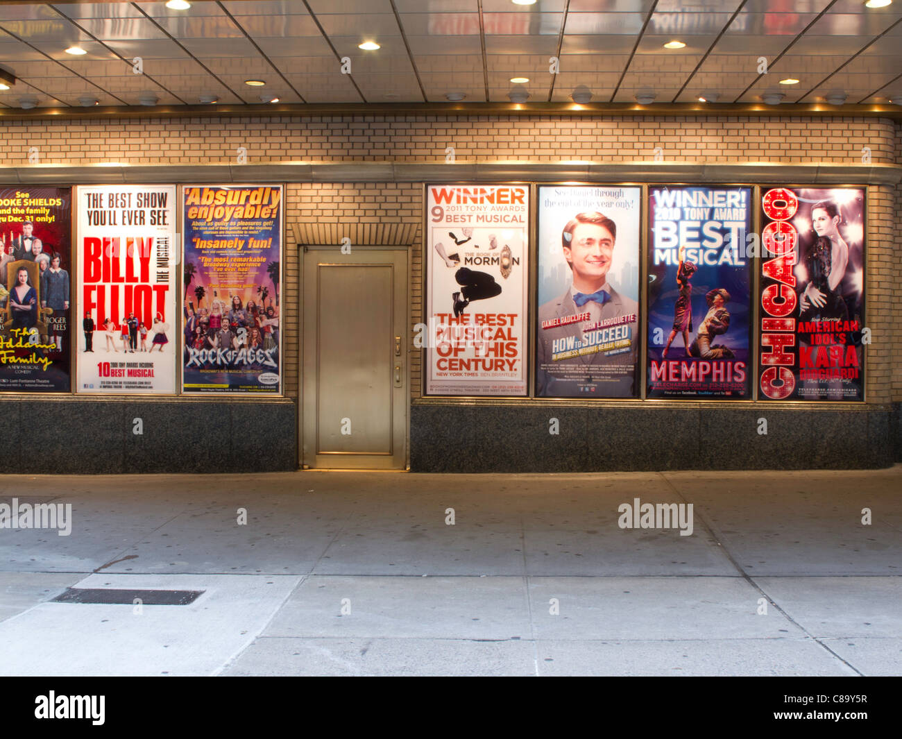Broadway Show Poster Array, Shubert Alley, Times Square, NYC Stock