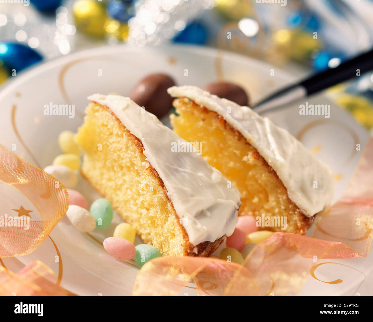 Moist orange cake with icing Stock Photo