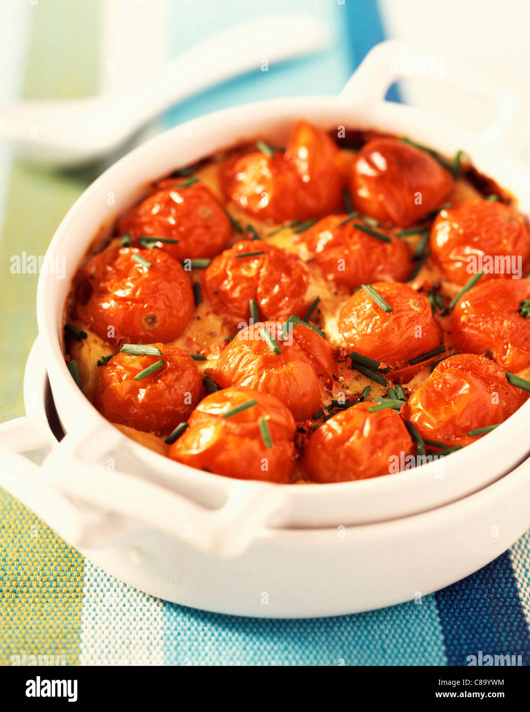 Cherry tomato and Tomme cheese batter pudding Stock Photo