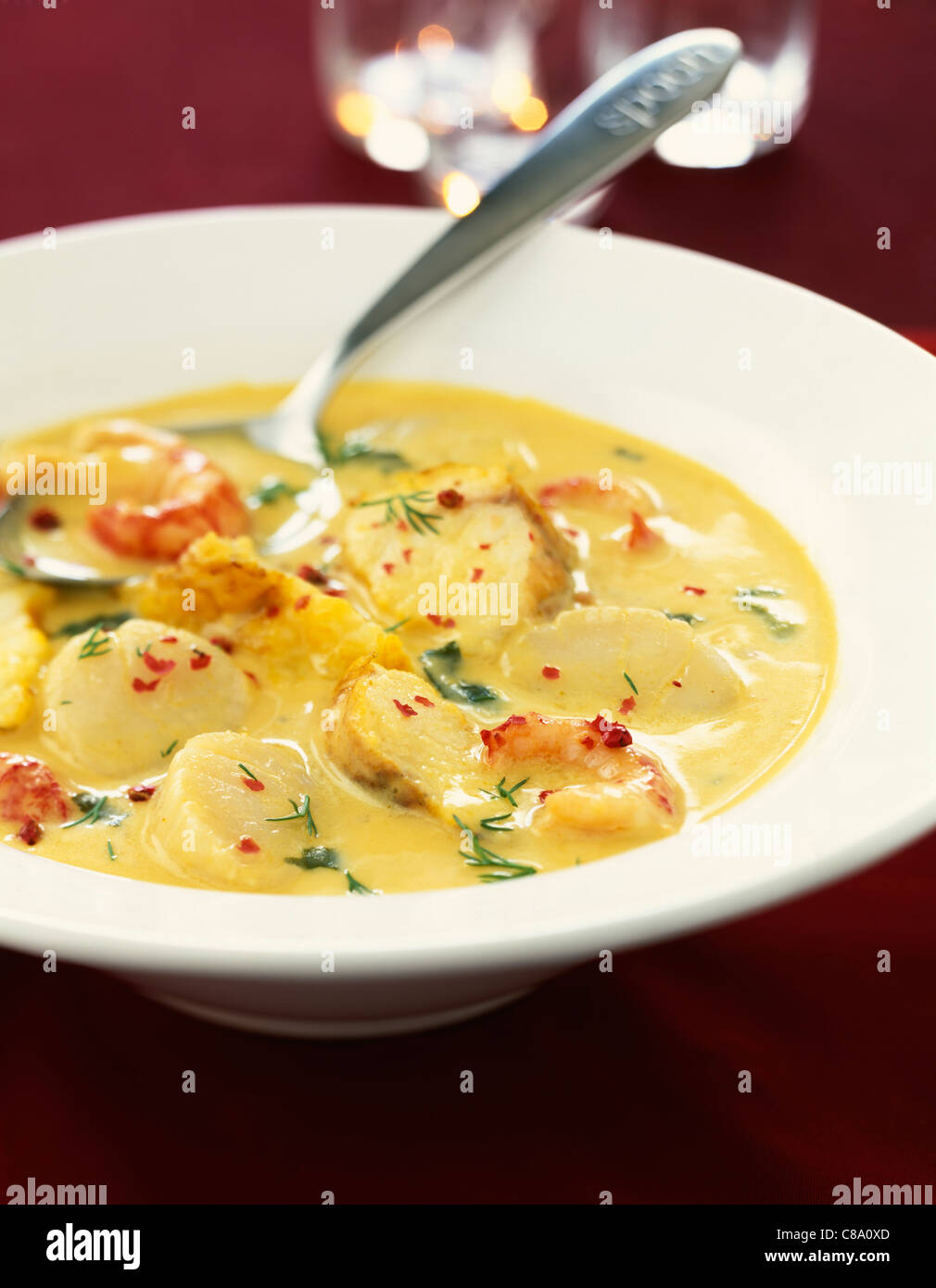 Scallop and shrimp chowder Stock Photo Alamy