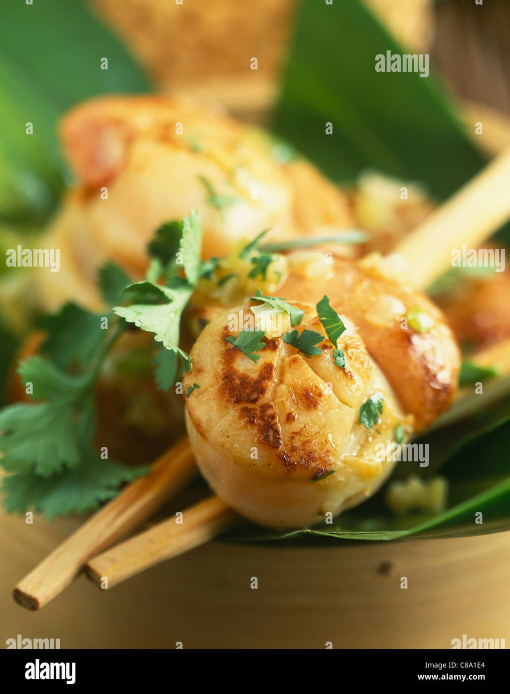 Steam Cooked Scallops With Ginger Stock Photo Alamy