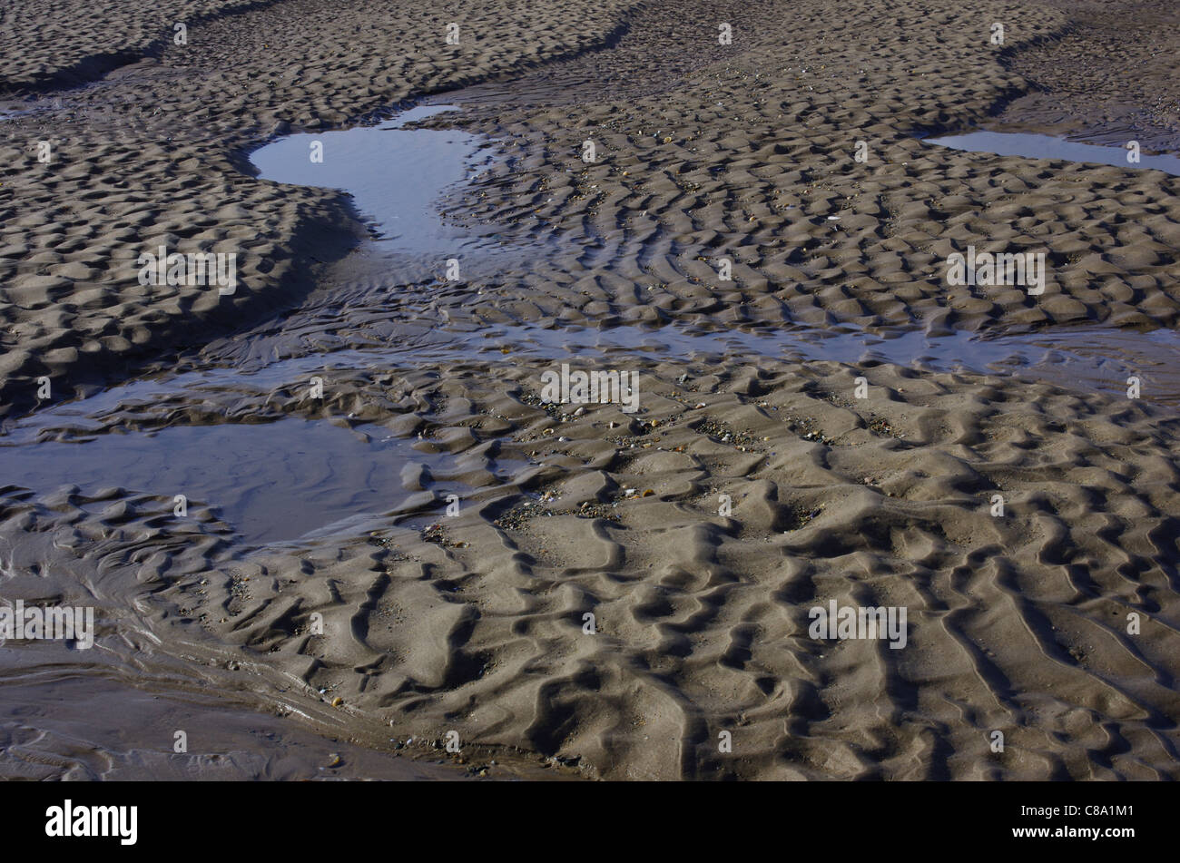 Patterns left in the sand of a tidal creek, Cymyran, Anglesey, Wales, UK. Stock Photo