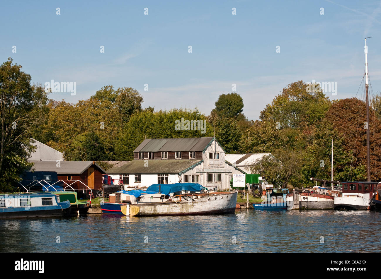 Boatyard on river Thames, Laleham, Surrey, England, UK Stock Photo Alamy