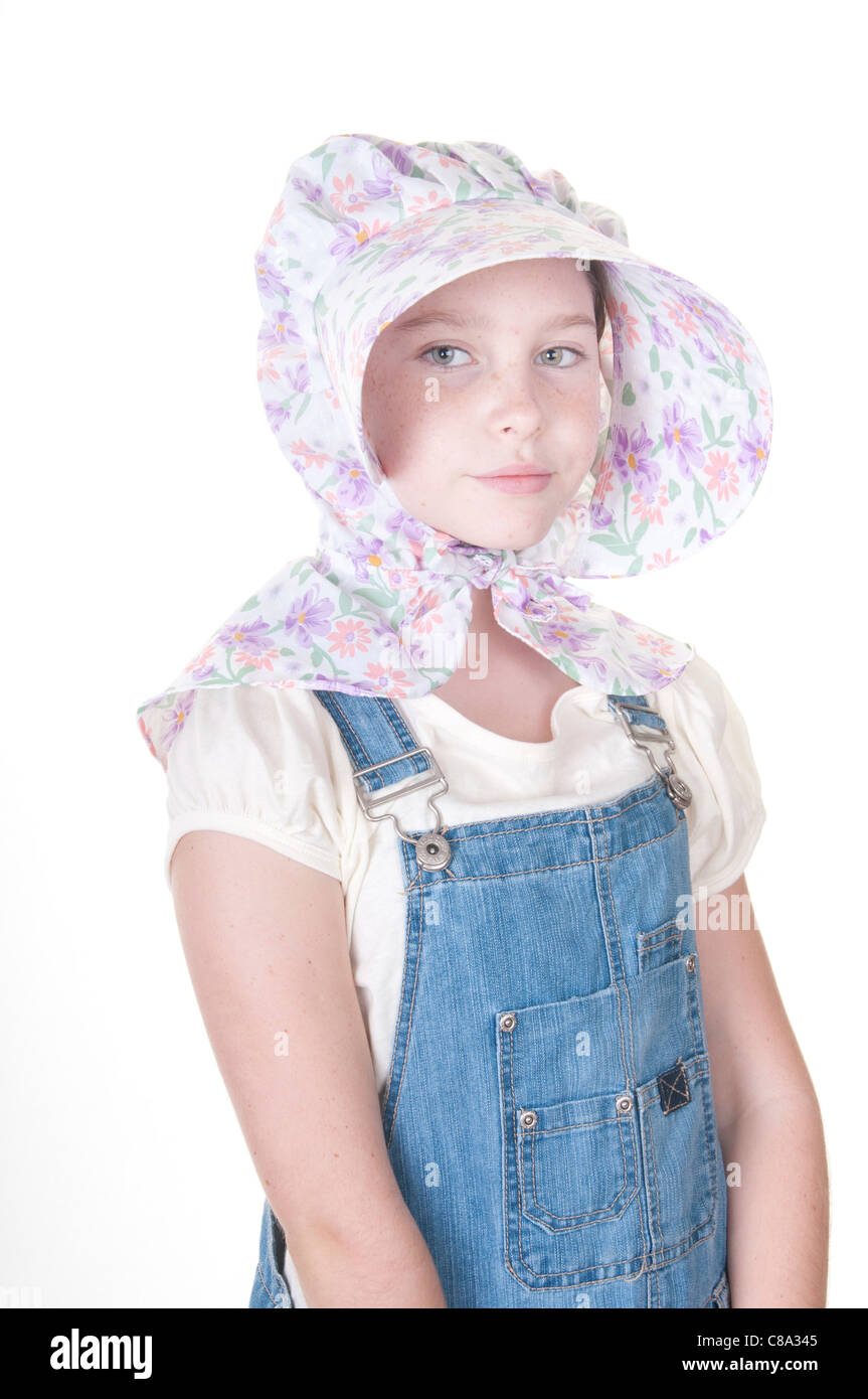 Girl in old fashioned head covering Stock Photo