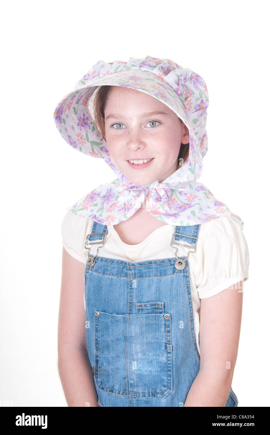 Girl in cloth bonnet Stock Photo