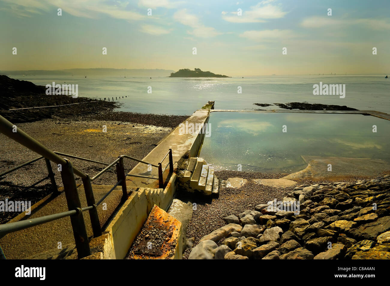 Jetty at Firestone Bay,Devils Point in Plymouth Stock Photo Alamy