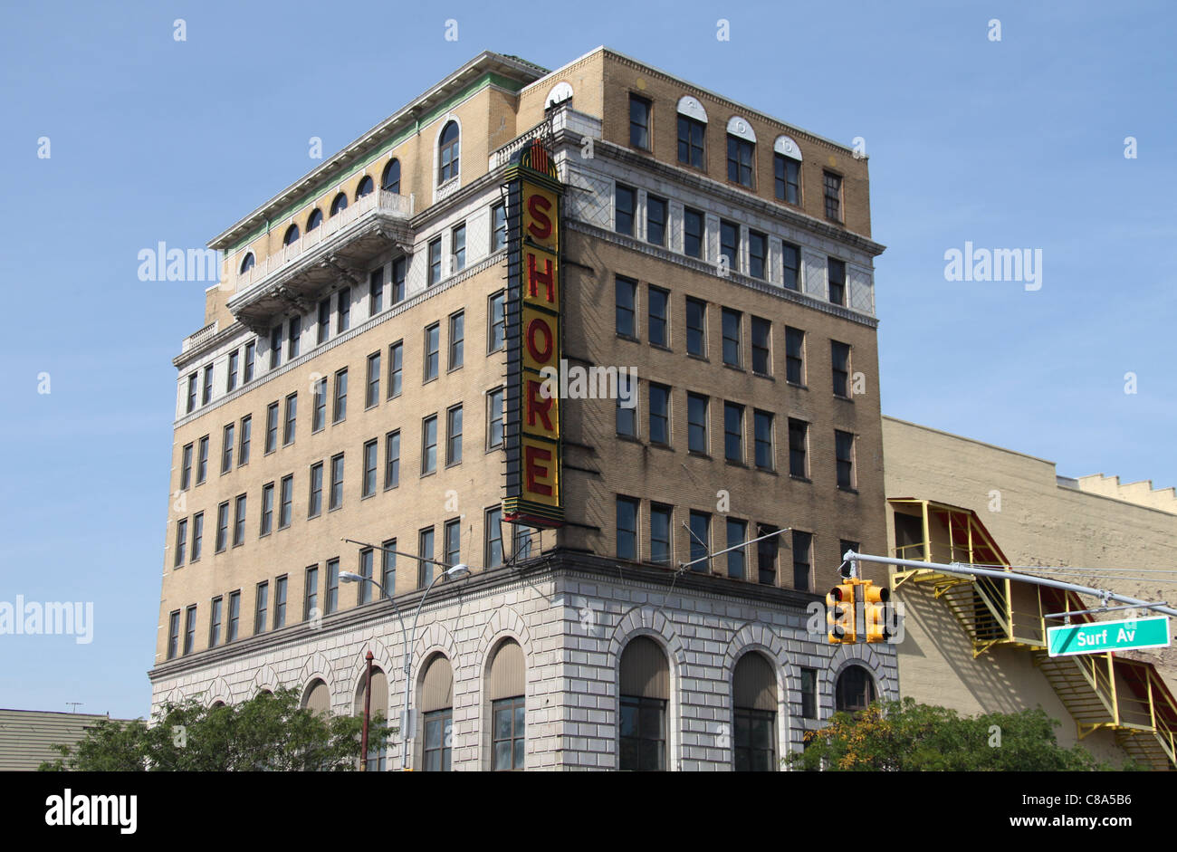 The old empty Shore Theater Building on Coney Island which is now a landmark building Stock Photo