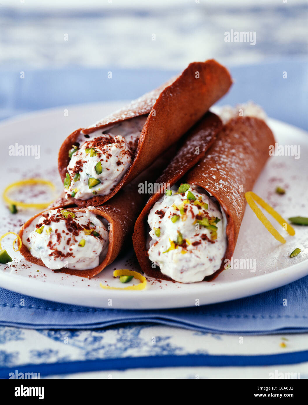 Sicilian Cannolis with ricotta and crushed pistachios Stock Photo Alamy