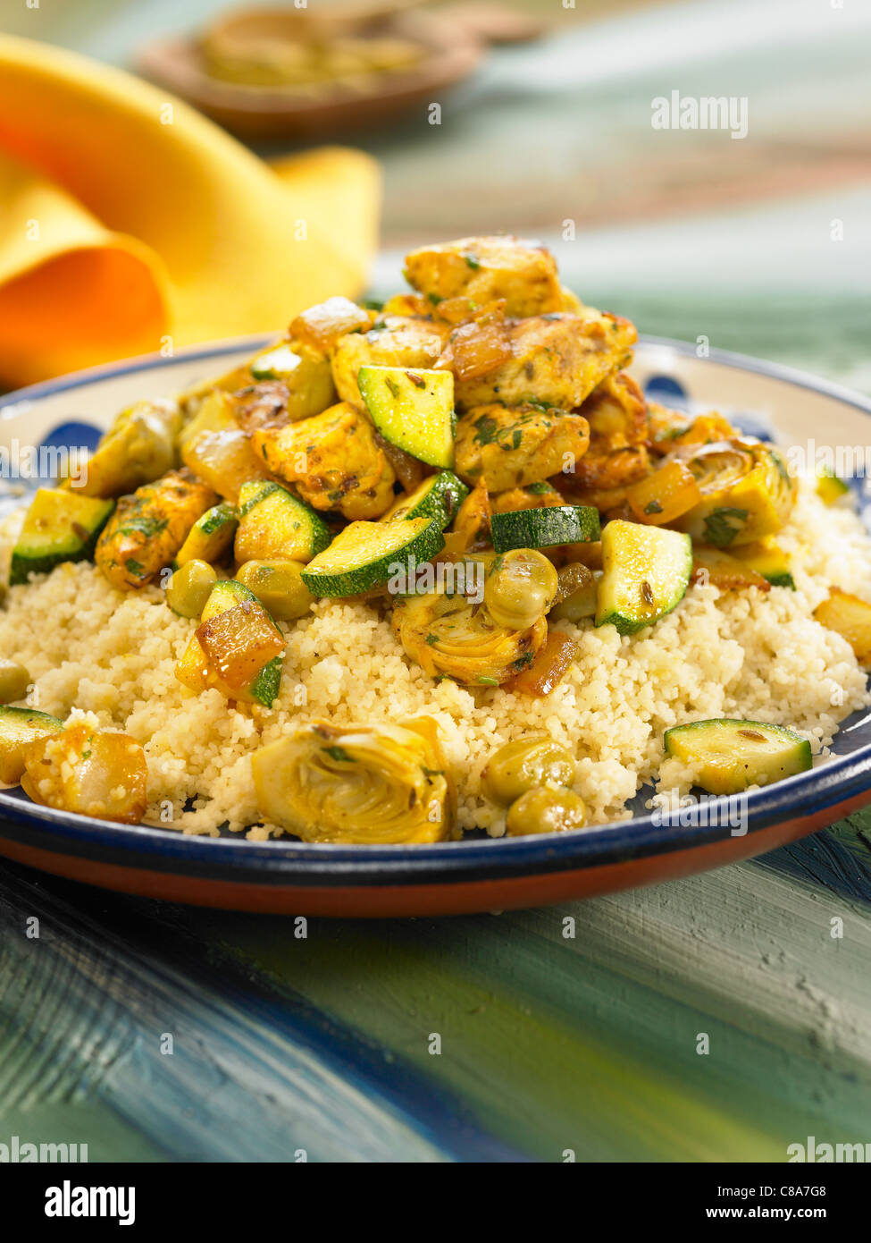 Chicken and artichoke Couscous Stock Photo Alamy