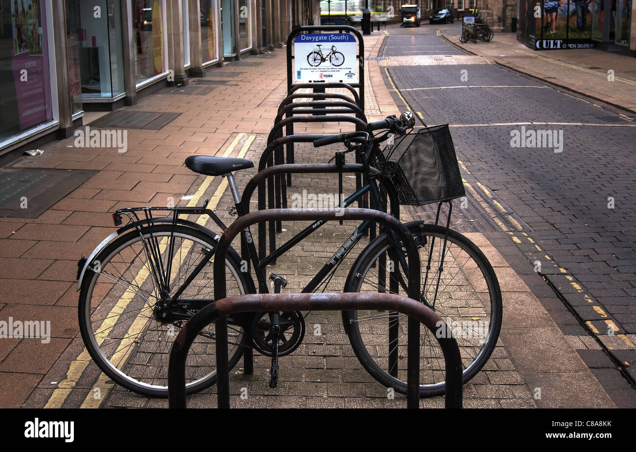 Bike rack on Davygate in York Stock Photo