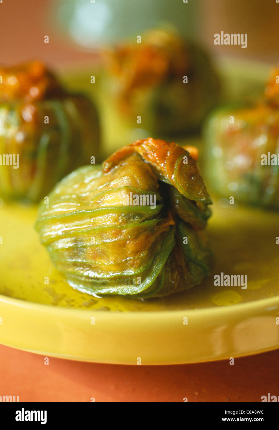 Stuffed courgette flowers Stock Photo Alamy