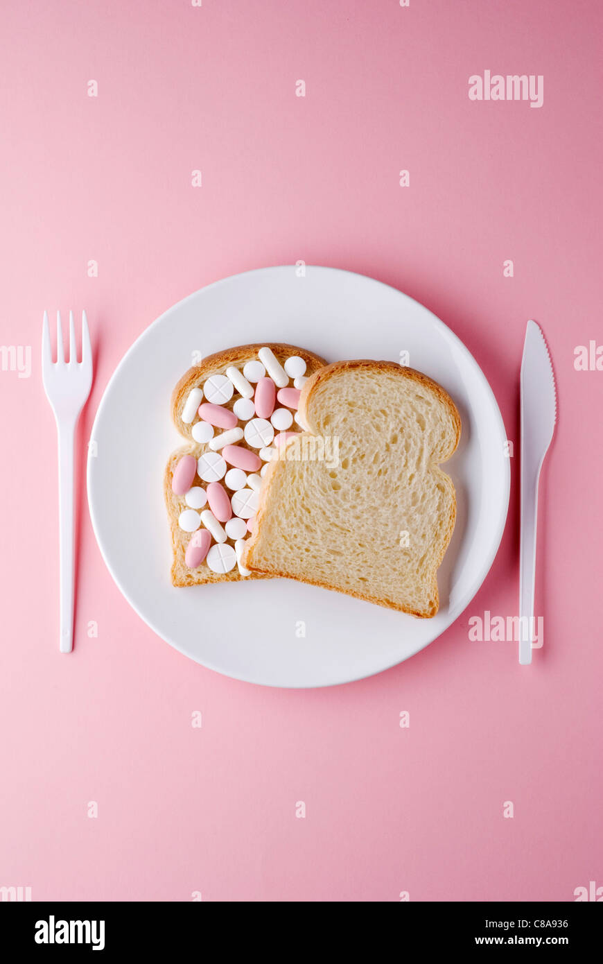 Bread sandwich filled with medecine Stock Photo