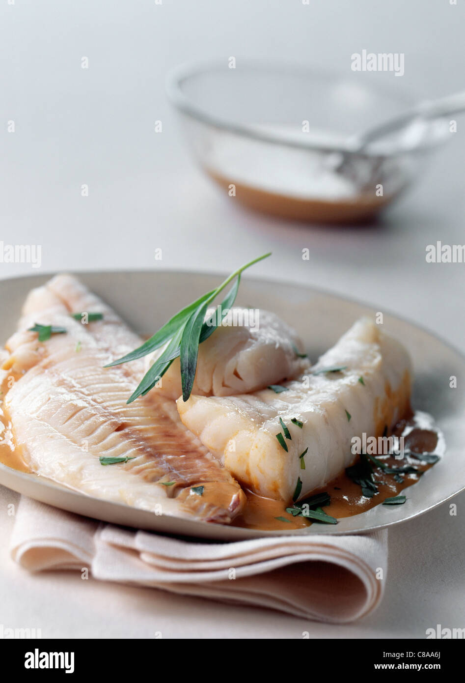 Fish with lobster sauce Stock Photo Alamy