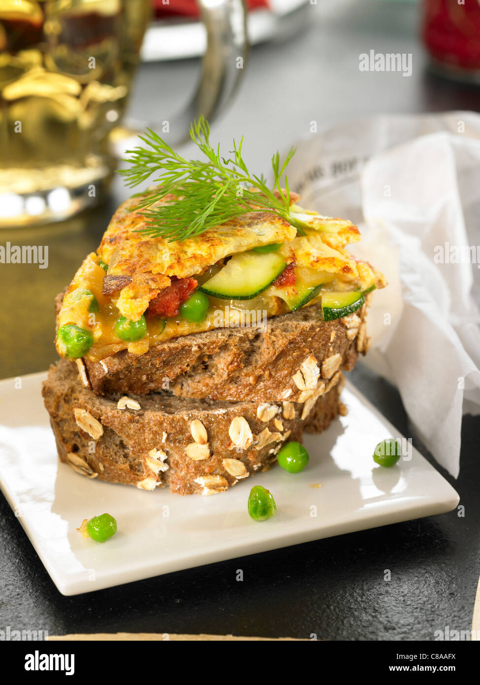 Country-style omelette open sandwich Stock Photo