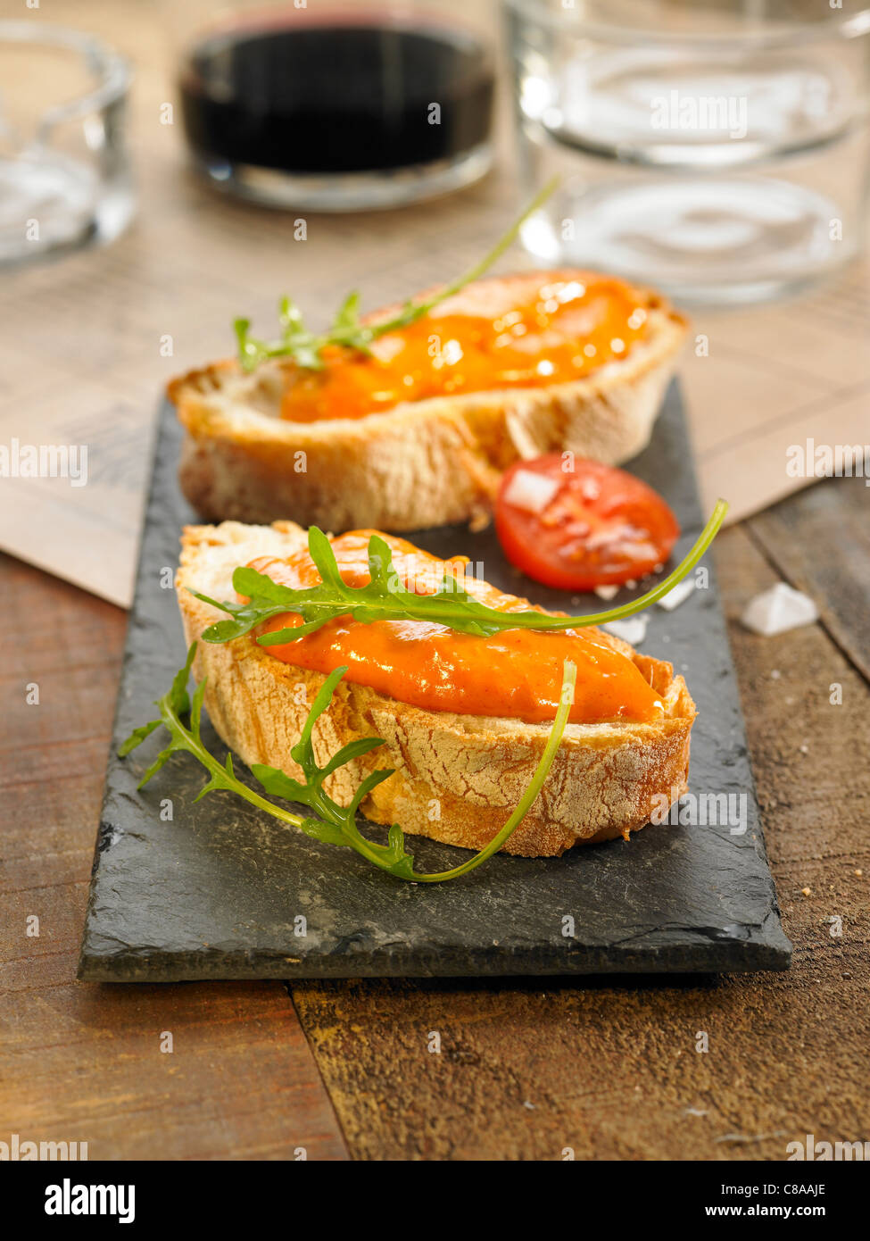 Chistorra and Aioli open sandwich Stock Photo