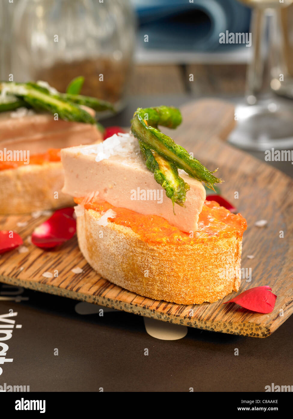 Foie gras and asparagus open sandwich Stock Photo Alamy