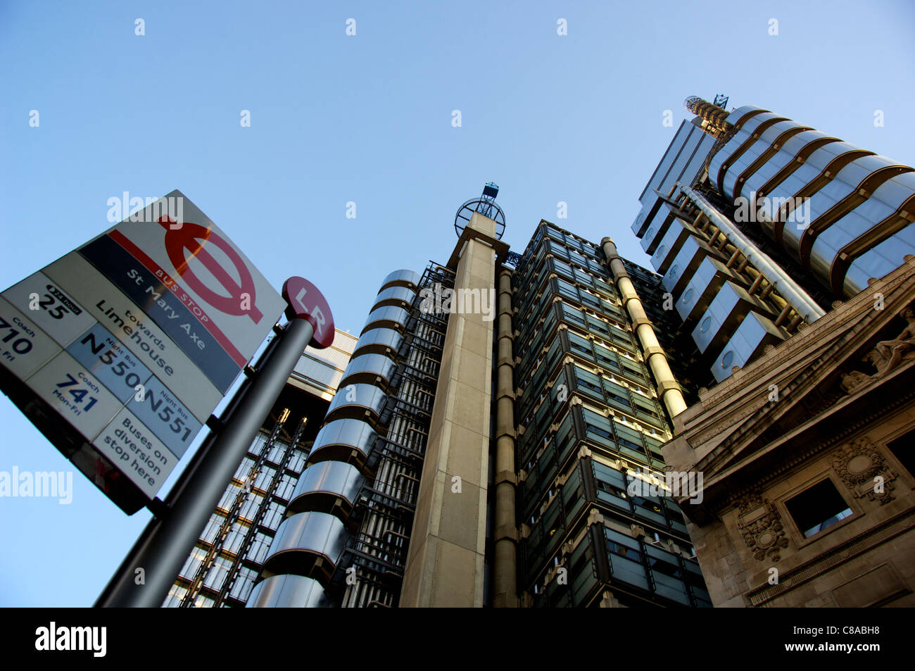 Bus stop by the Lloyds building Stock Photo