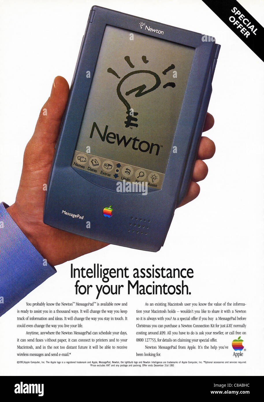 1993 magazine advertisement advertising the Apple Macintosh Newton MessagePad Stock Photo