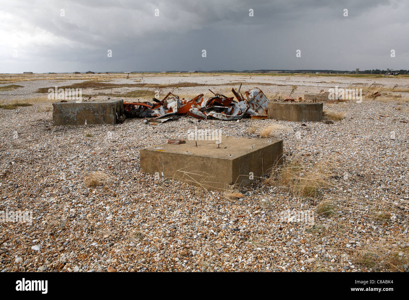 Abandoned military hardware & cast concrete, Orford Ness National Nature Reserve, on Suffolk's Heritage Coast, East Anglia, UK Stock Photo