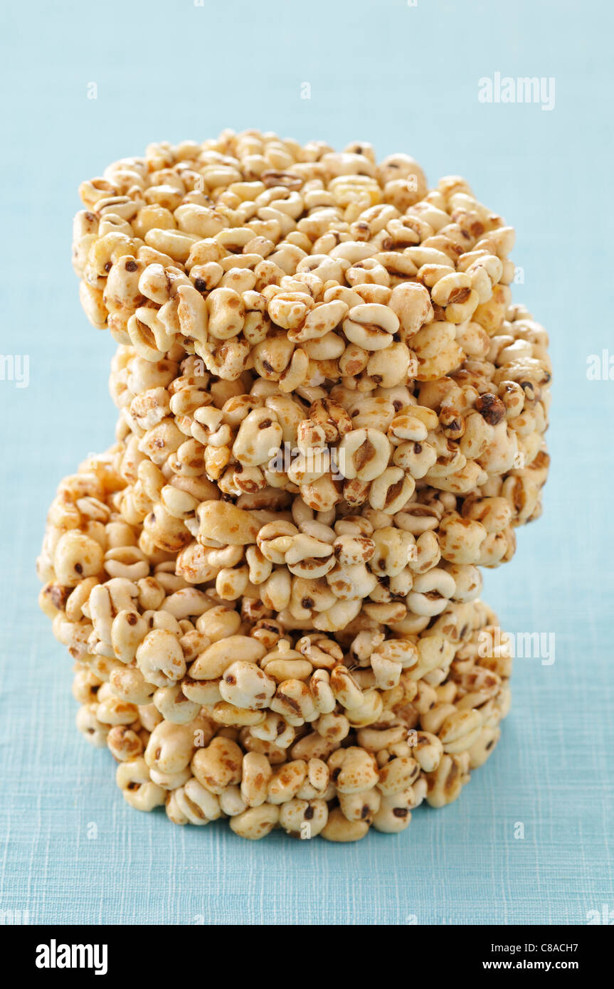 Stacked caramelized puff rice cakes Stock Photo Alamy