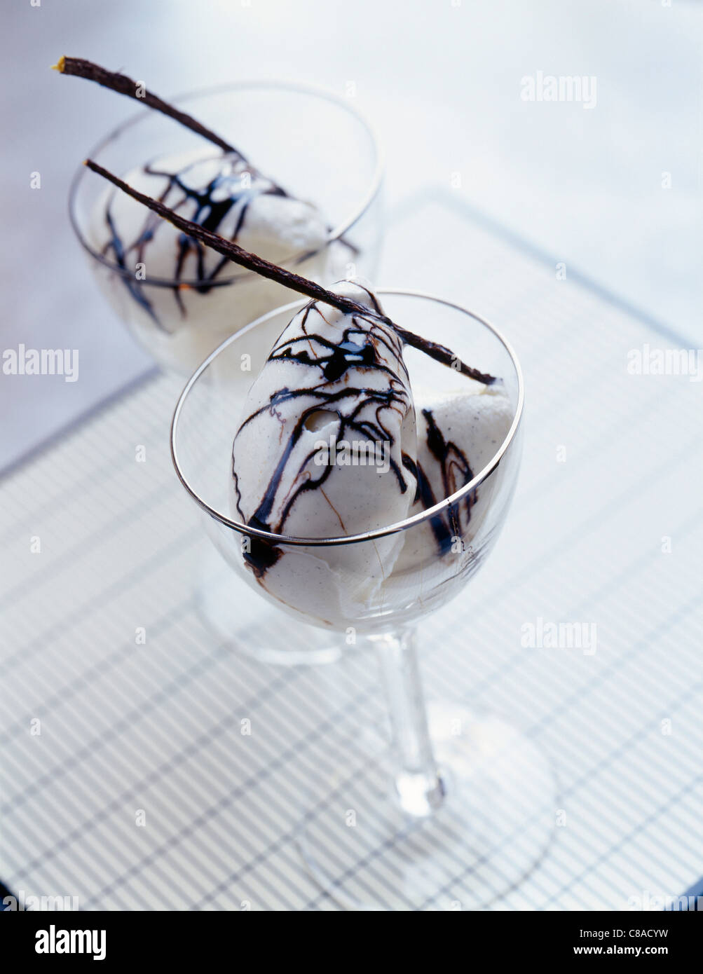 Fior di Latte ice cream with licorice syrup Stock Photo Alamy