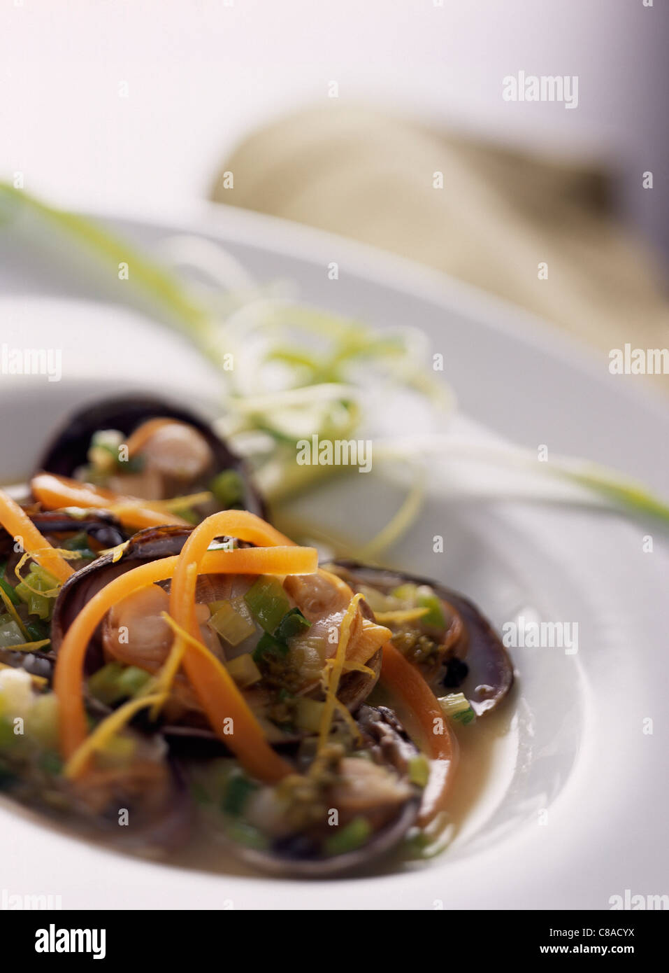 Dog cockle shellfish Marinière cooked with rice wine Stock Photo Alamy