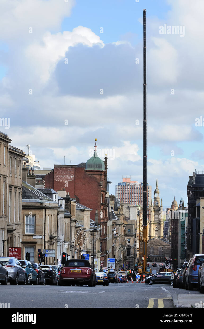 Glasgow city centre buildings crane road maintenance skyline big