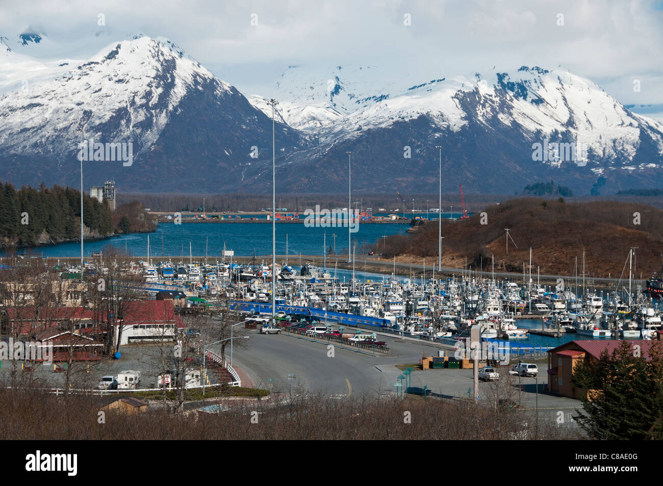 Overlooking the harbor, Valdez, Alaska. Stock Photo