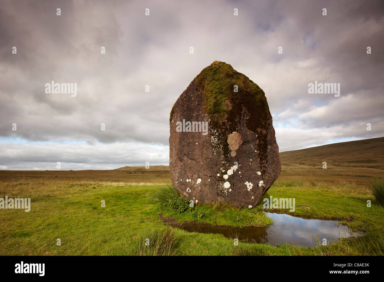 Maen Llia Neolithic Standing Stone, Ystradgynlais, Swansea Valley, Wales, UK Stock Photo