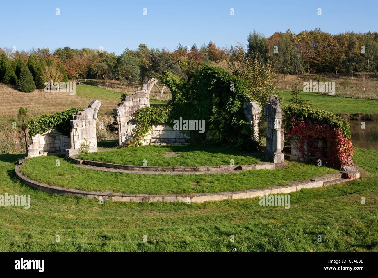 Folly near lake at Windlesham Arboretum, near Lightwater, Surrey Stock