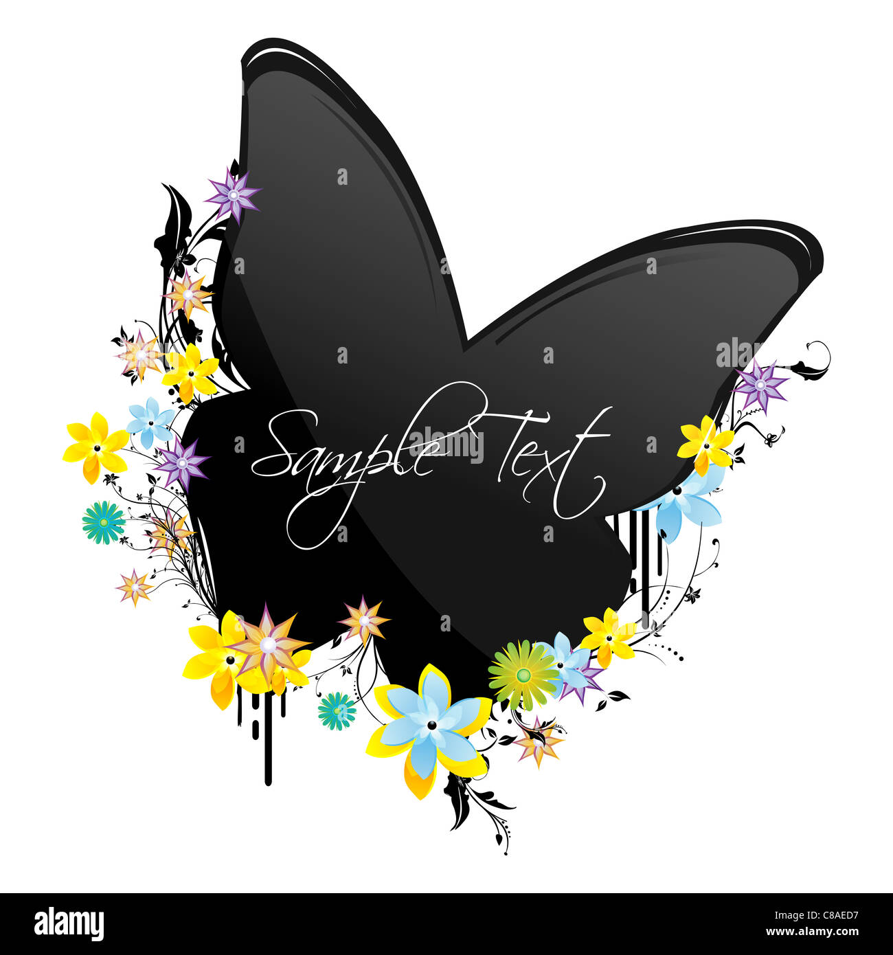 illustration of butterfly on flowers Stock Photo - Alamy