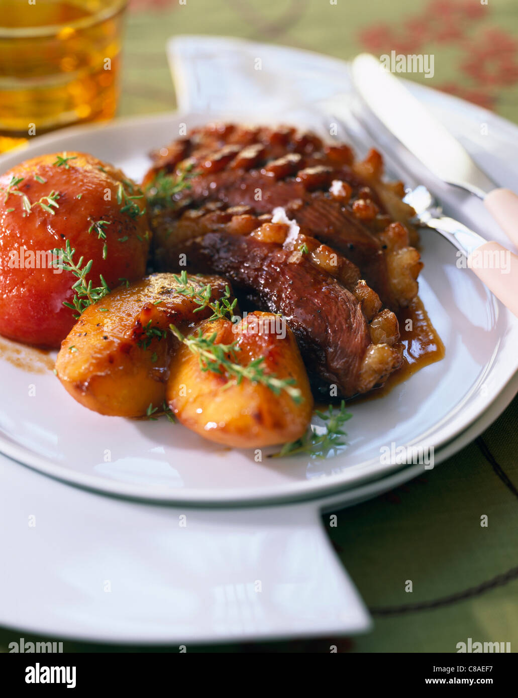 Duck fillet with peaches Stock Photo - Alamy