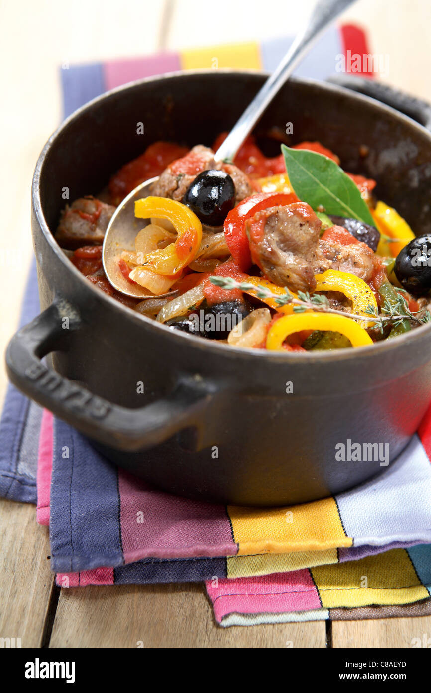 Pork,pepper and olive stew Stock Photo