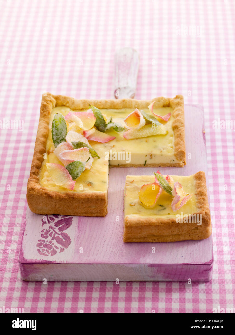 Rose and mint cheesecake Stock Photo