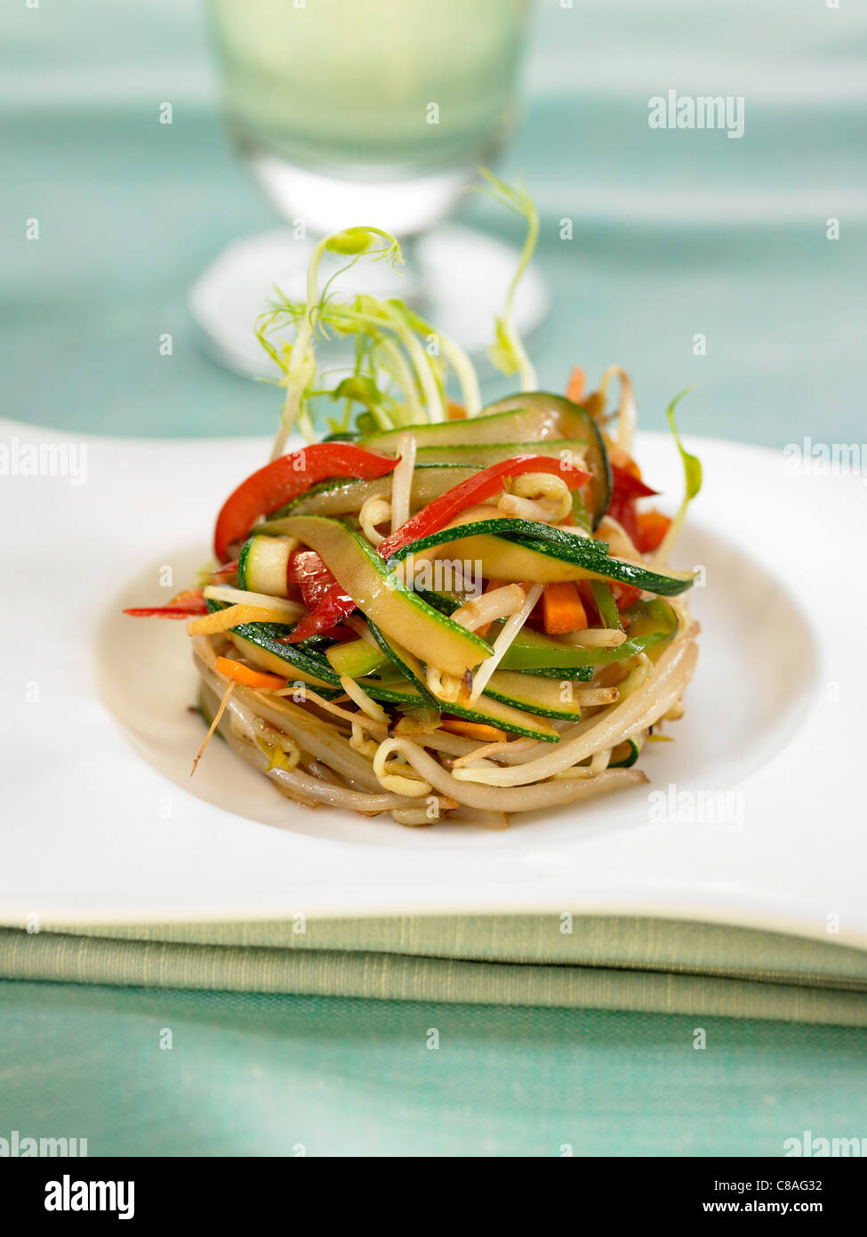 Sauteed beansprouts and vegetables Stock Photo