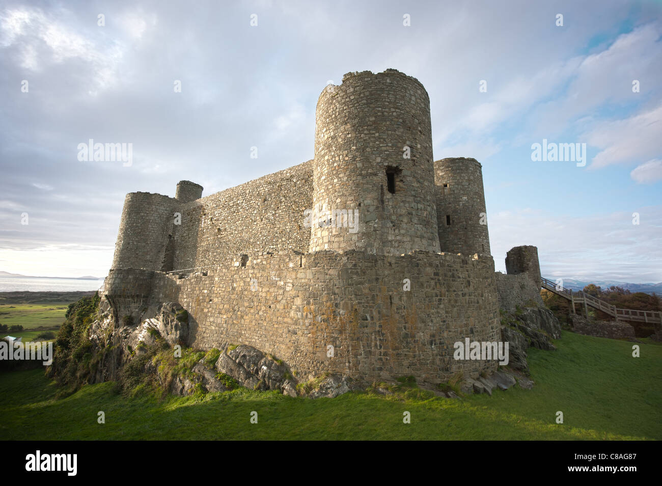 Harlech Castle located in Gwynedd, Wales. Built by Kind Edward I. Stock Photo