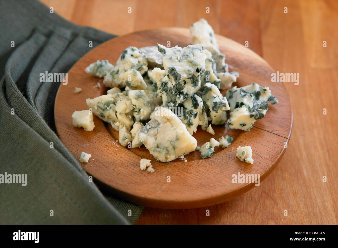 Crumbled blue cheese Stock Photo