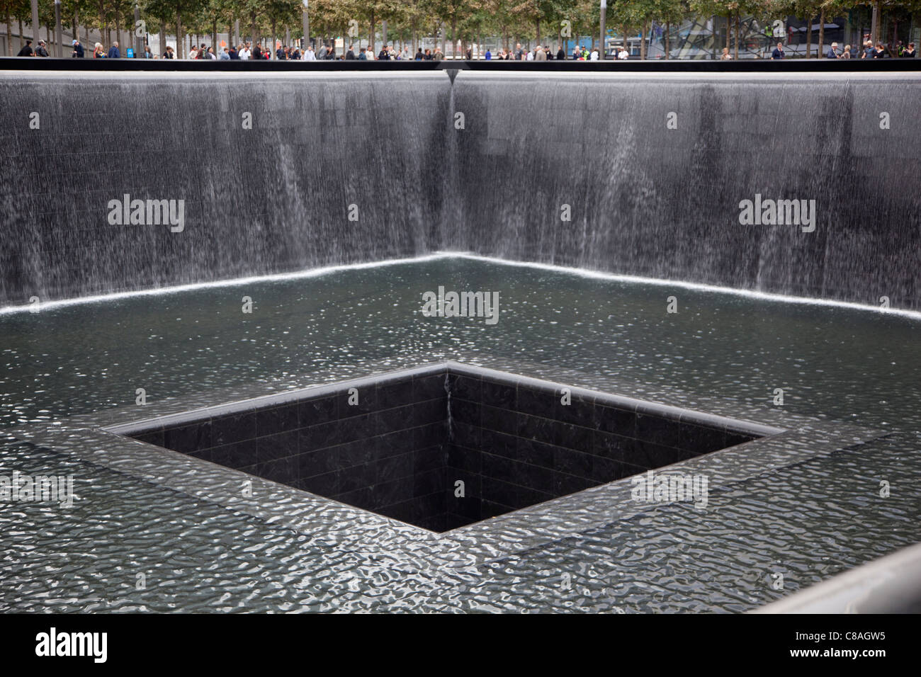 Memorial pool at the 9/11 Memorial at the World Trade Center. Stock Photo