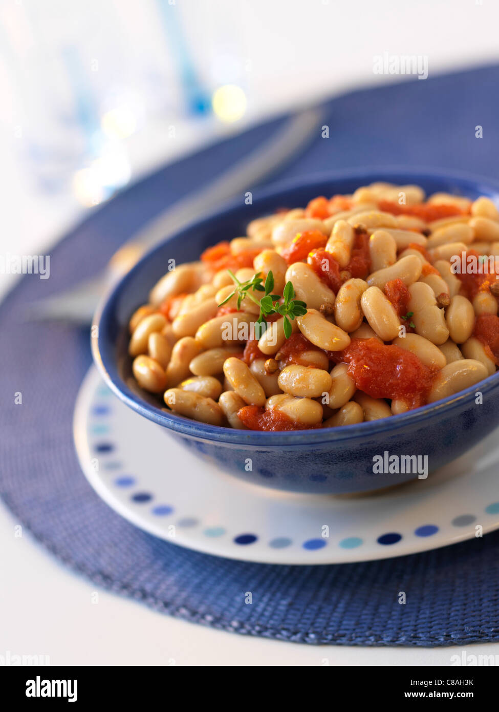 Greekstyle white beans in tomato sauce Stock Photo Alamy