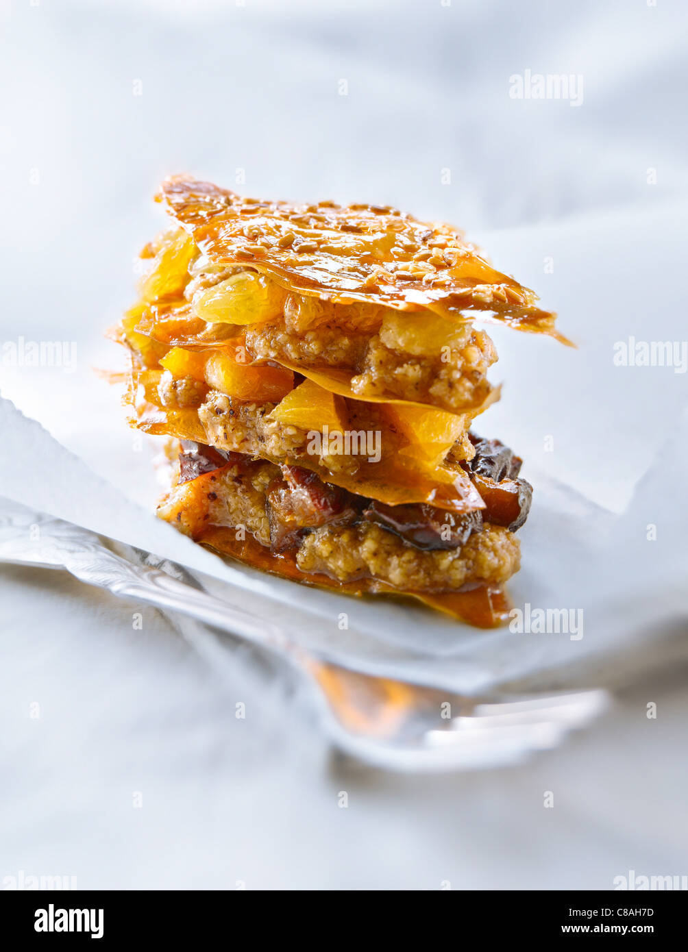Baklavastyle dried fruit Millefeuille Stock Photo Alamy