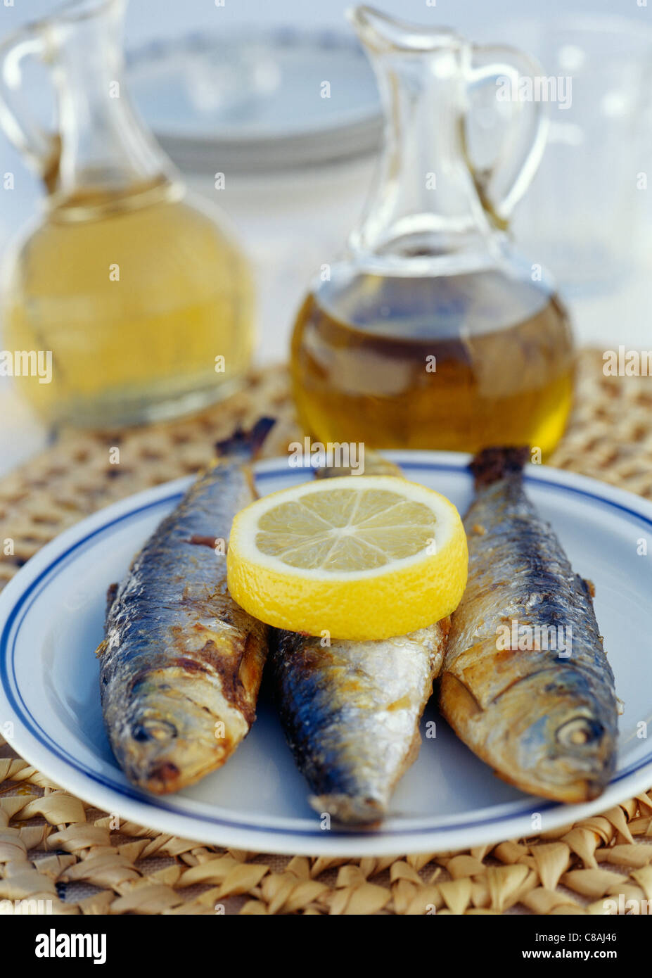 Oven-baked sardines Stock Photo