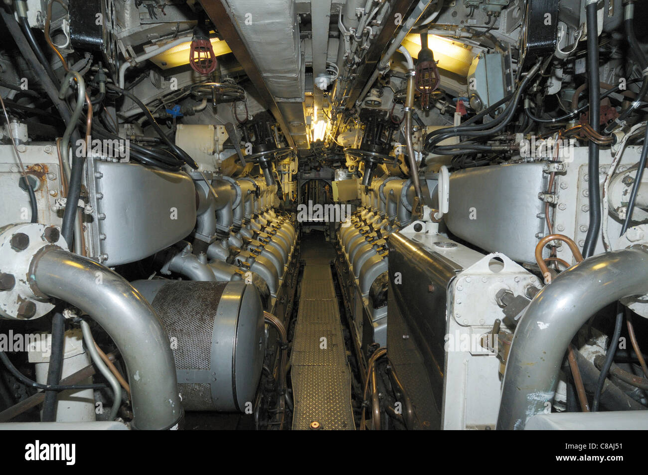 Engine room HMS Ocelot O Class diesel electric submarine at Chatham Historic Dockyard Kent England UK Stock Photo