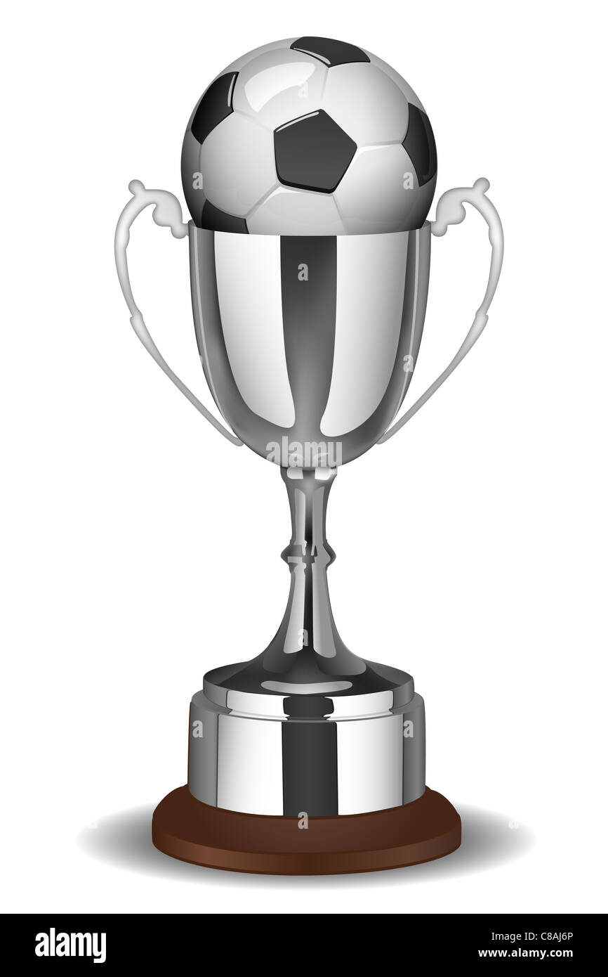 illustration of soccer ball with trophy on white background Stock Photo ...
